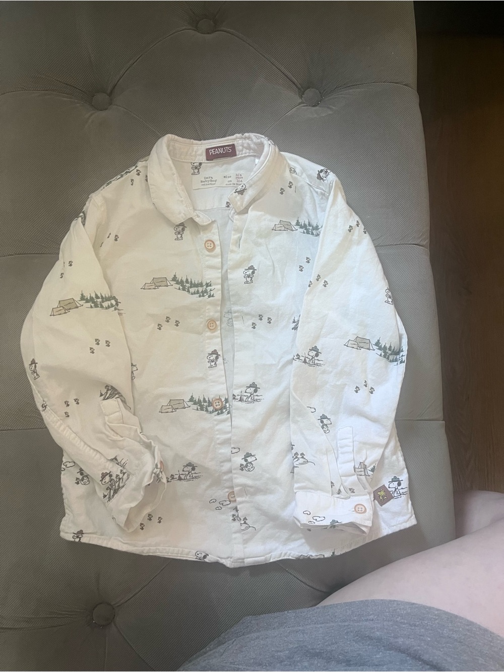 Zara Cream Button-Up Shirt with Outdoor Print